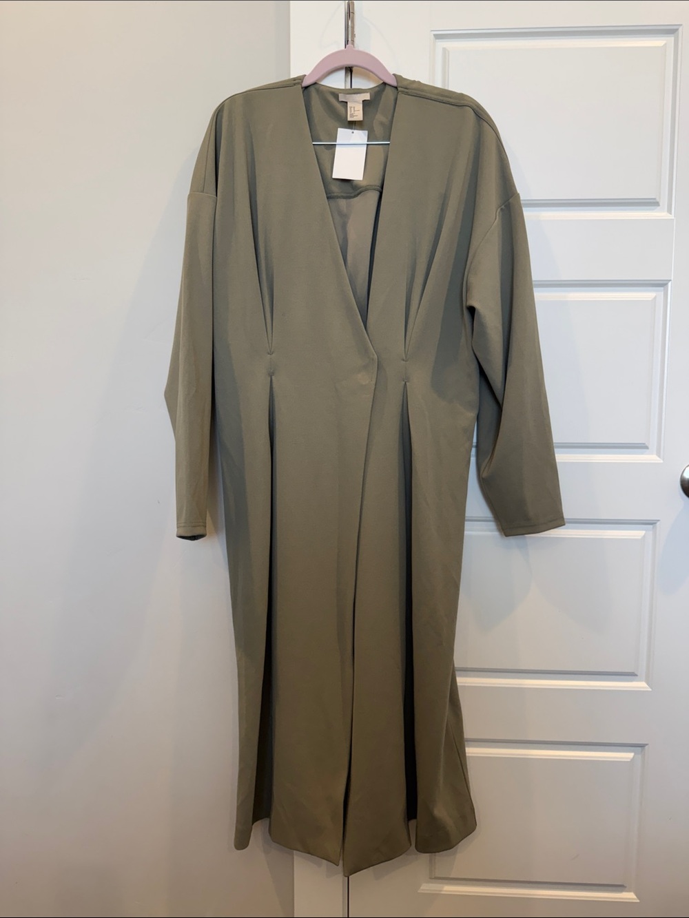 H&M Olive V-Neck Long Sleeve Midi Dress